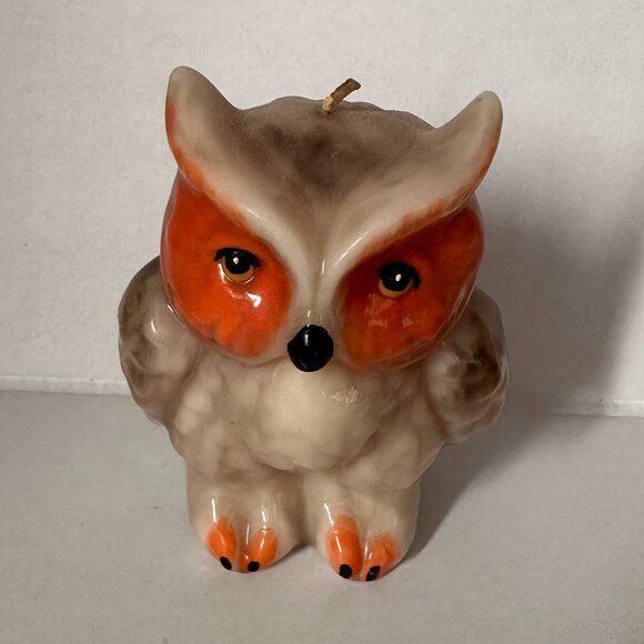 Wax Candle Owl Design Decoration Gray Orange Gift 4" tall - Picture 2 of 6